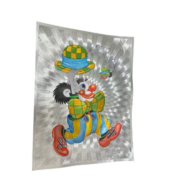 Vintage Clown Dufex Foil Print 80s Unframed 654435 FJ Warren Ltd Kitsch - Picture 4 of 9